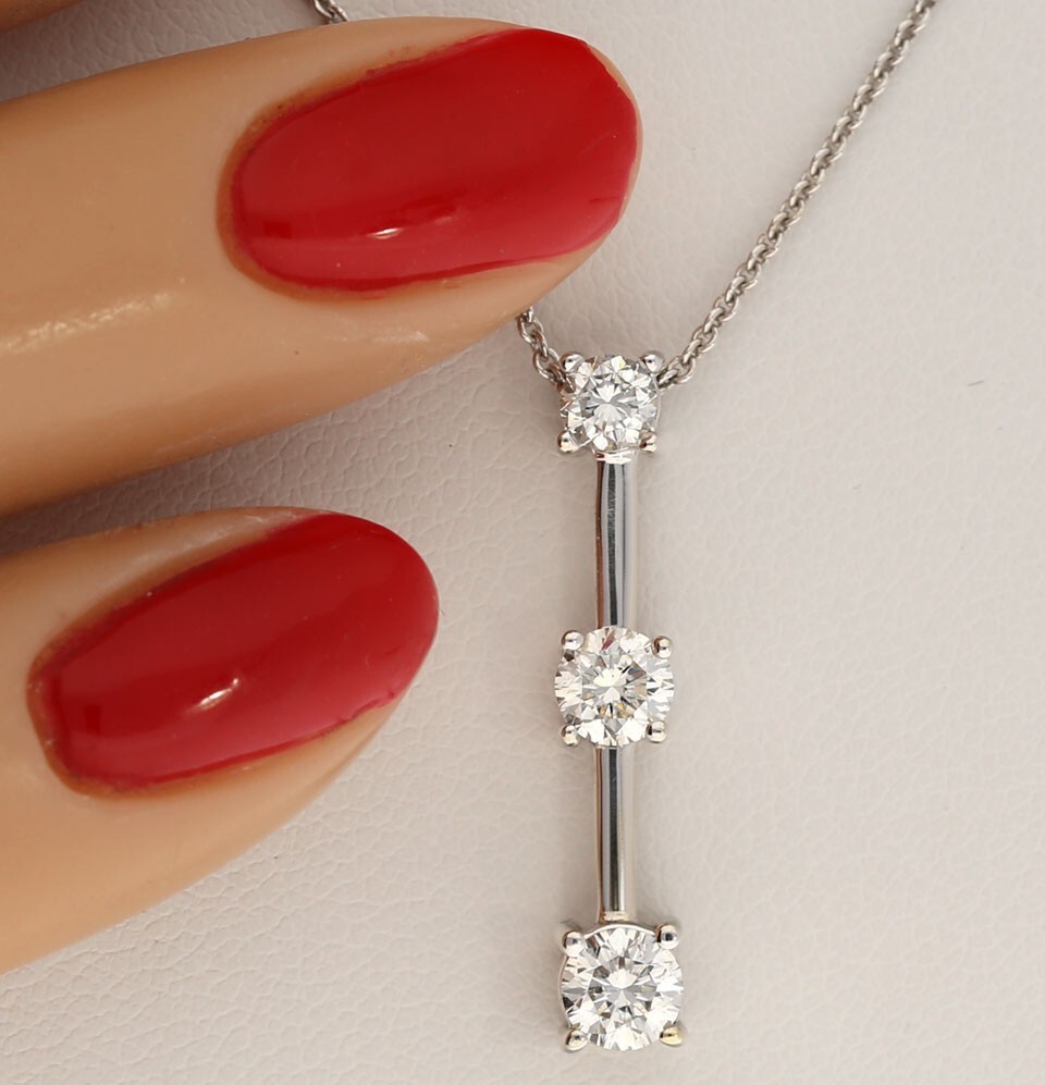 Diamond Past Present Future Pendant Necklace .77CT 14K WG 16” Chain