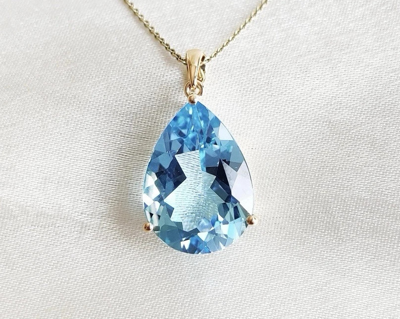 Natural Aquamarine Necklace Sterling Silver Jewelry Gorgeous Aquamarine Pendant