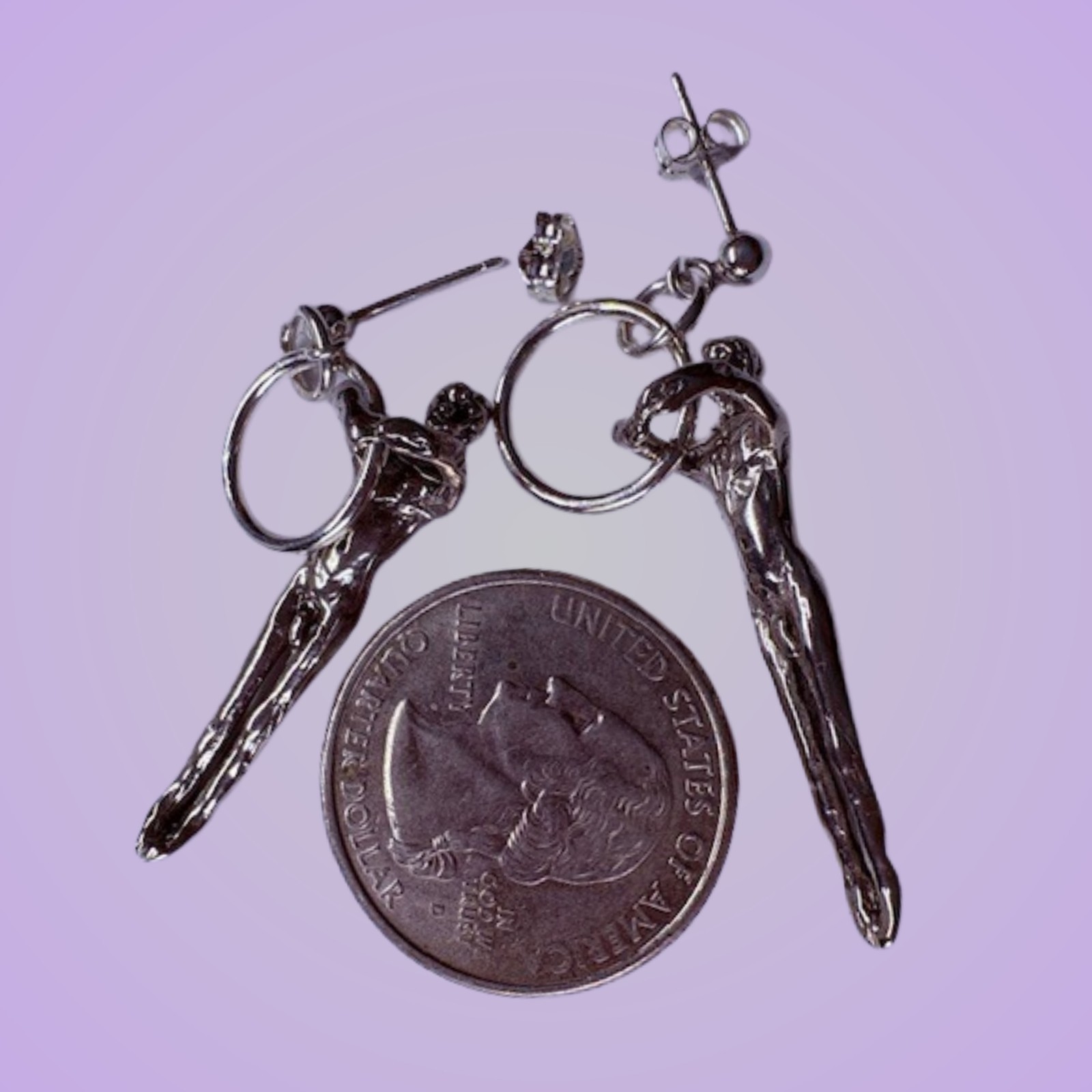 Pair of Male Bodies 925 Ear Rings on silver ball posts LGBT signed JKL 632