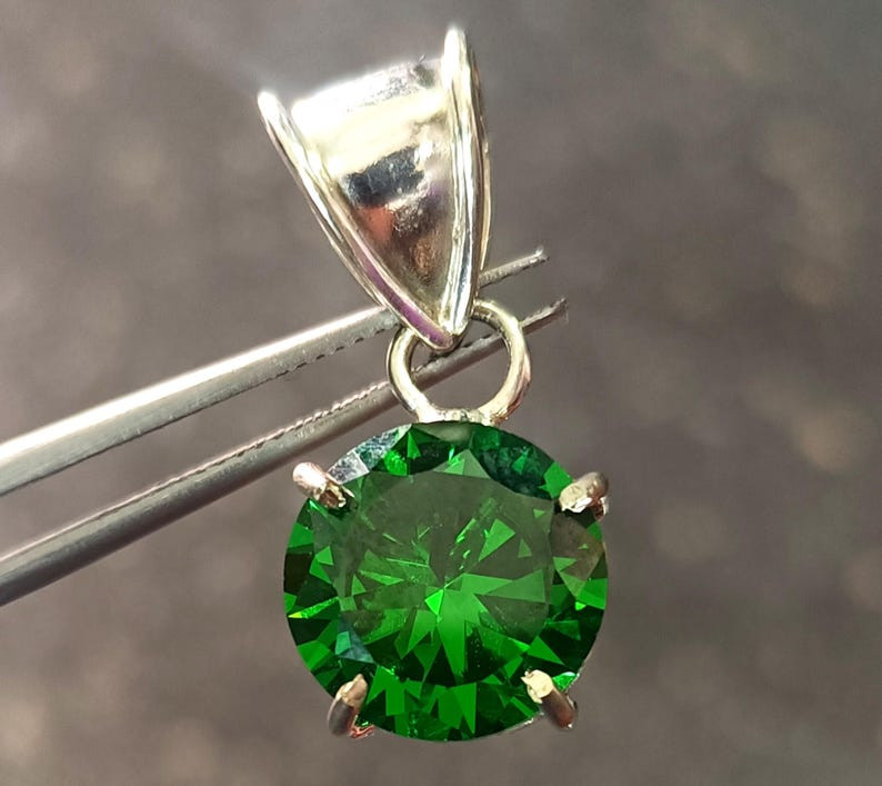 GIE Certified 36 Ct Natural Green Emerald 925 Silver Pendant Round Cut Gemstone