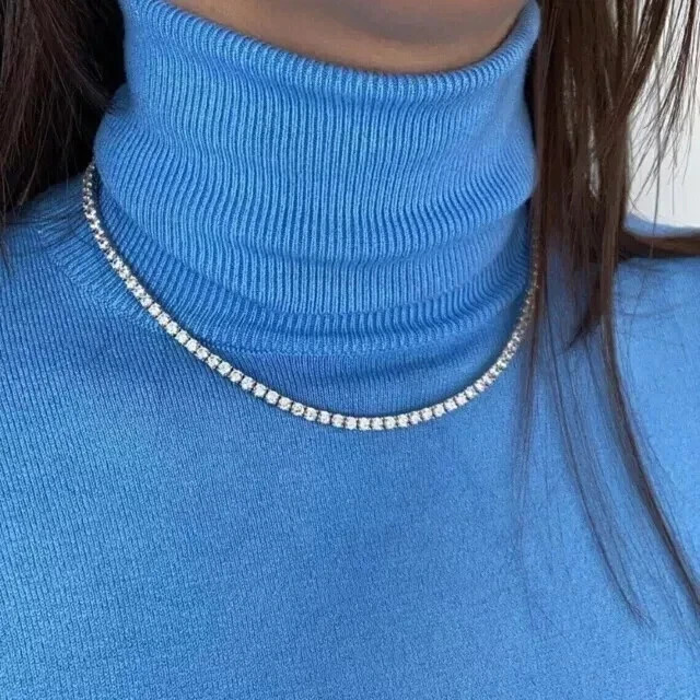 20Ct Round-Cut Lab Created Diamond Tennis Necklace 14k White Gold Plated 18″Inch