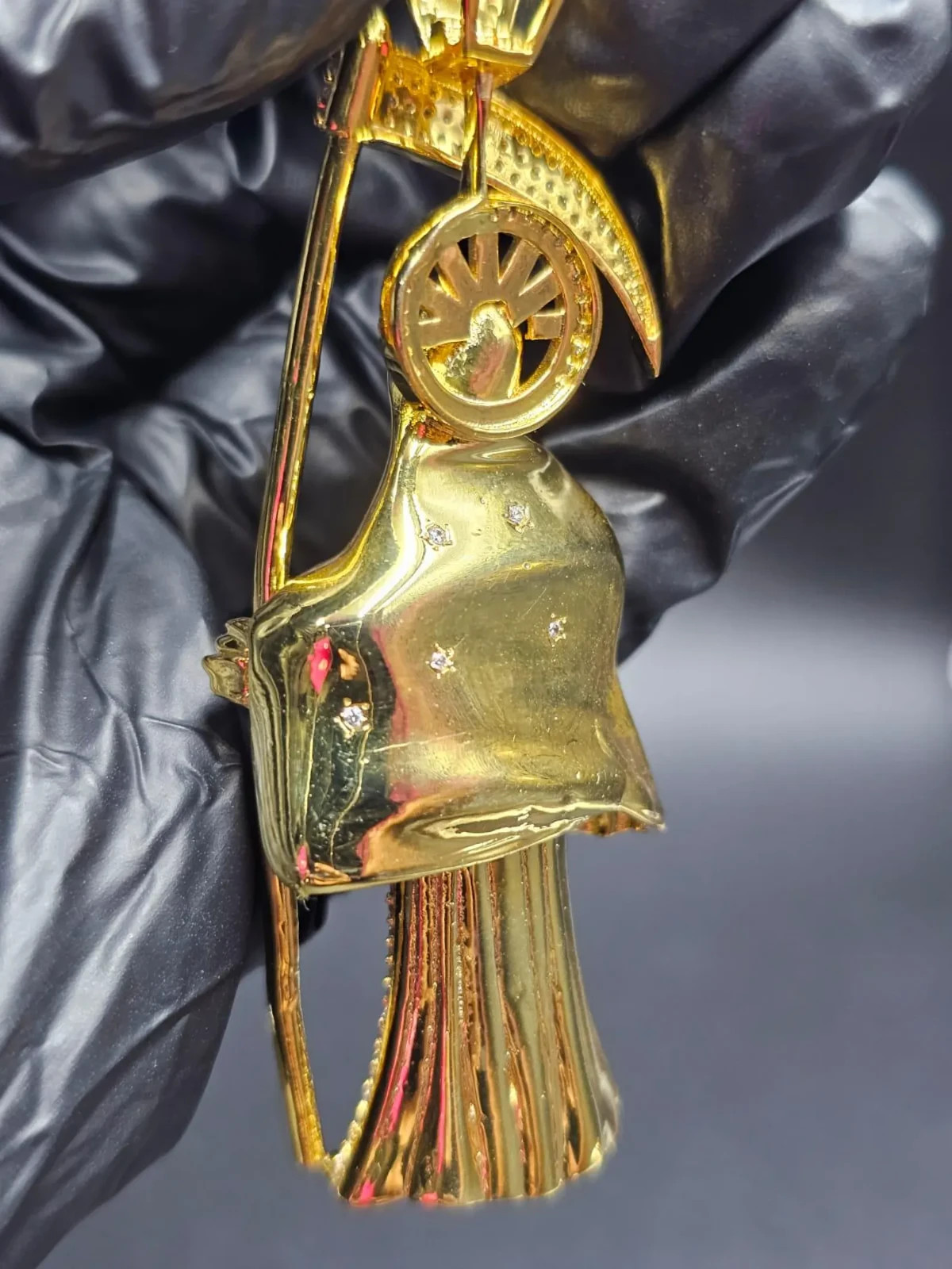 3Ct Round Cut Moissanite Grim Reaper Santa Muerte Pendant 14K Yellow Gold Plated