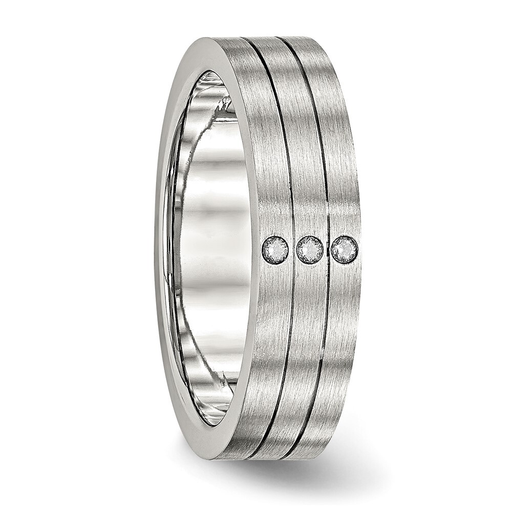 Stainless Steel Brushed w/CZ 6mm Grooved Band S:13; Women & Men