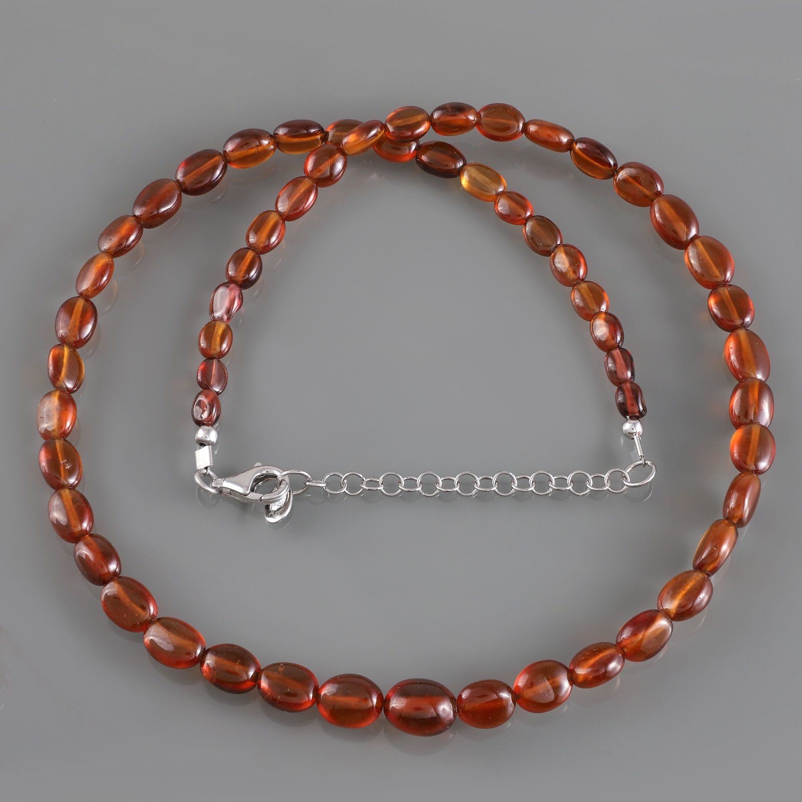 100%Natural Hessonite Garnet Stone Beaded Handmade Necklace Oval 925 Silver