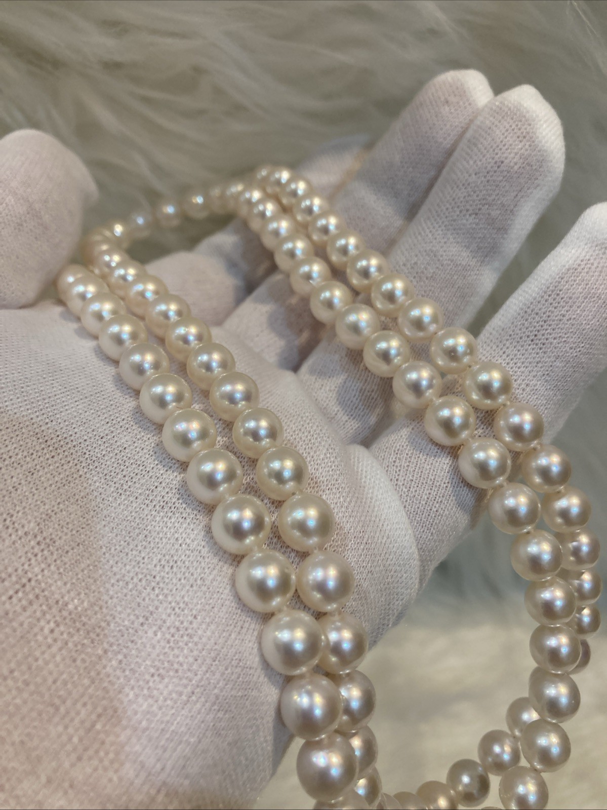 A03 Japanese Akoya Pearl Necklace 82cm 7.5-8mm Silver Clasp Long 69g Excellent