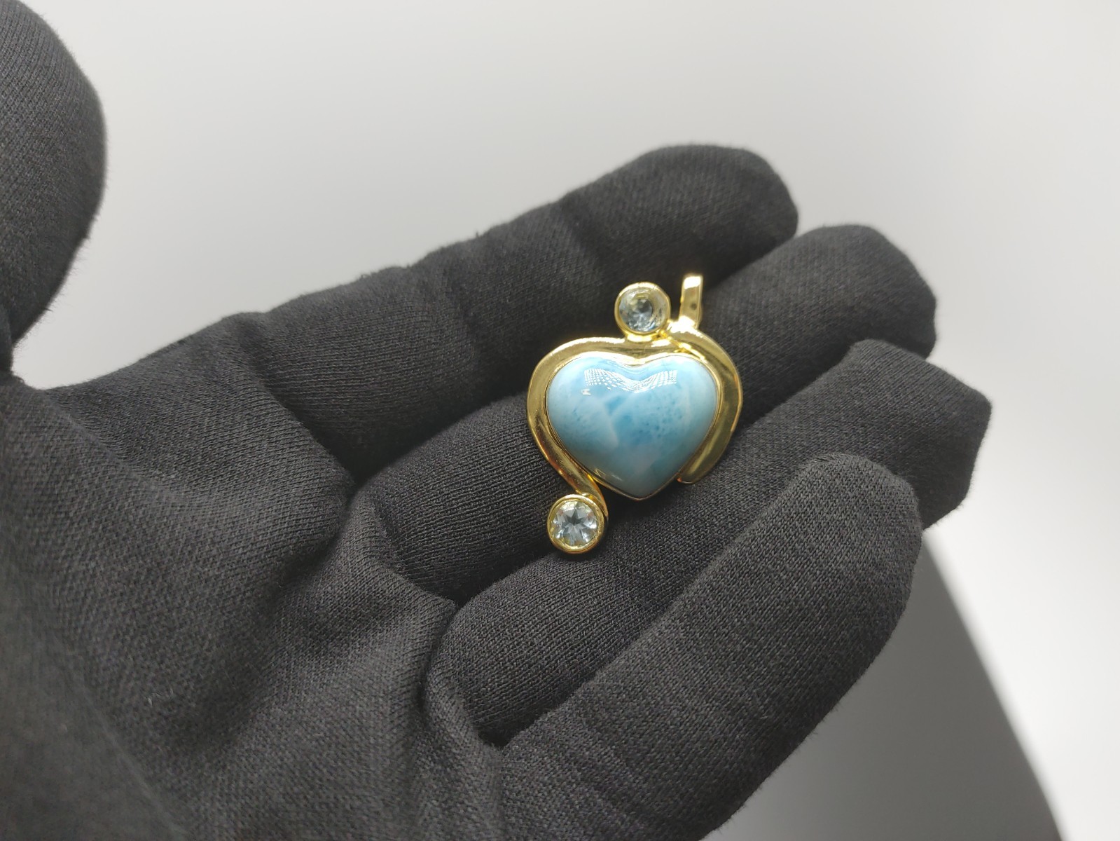 Beautiful Larimar Heart Pendant with Gold Vermeil and Topaz