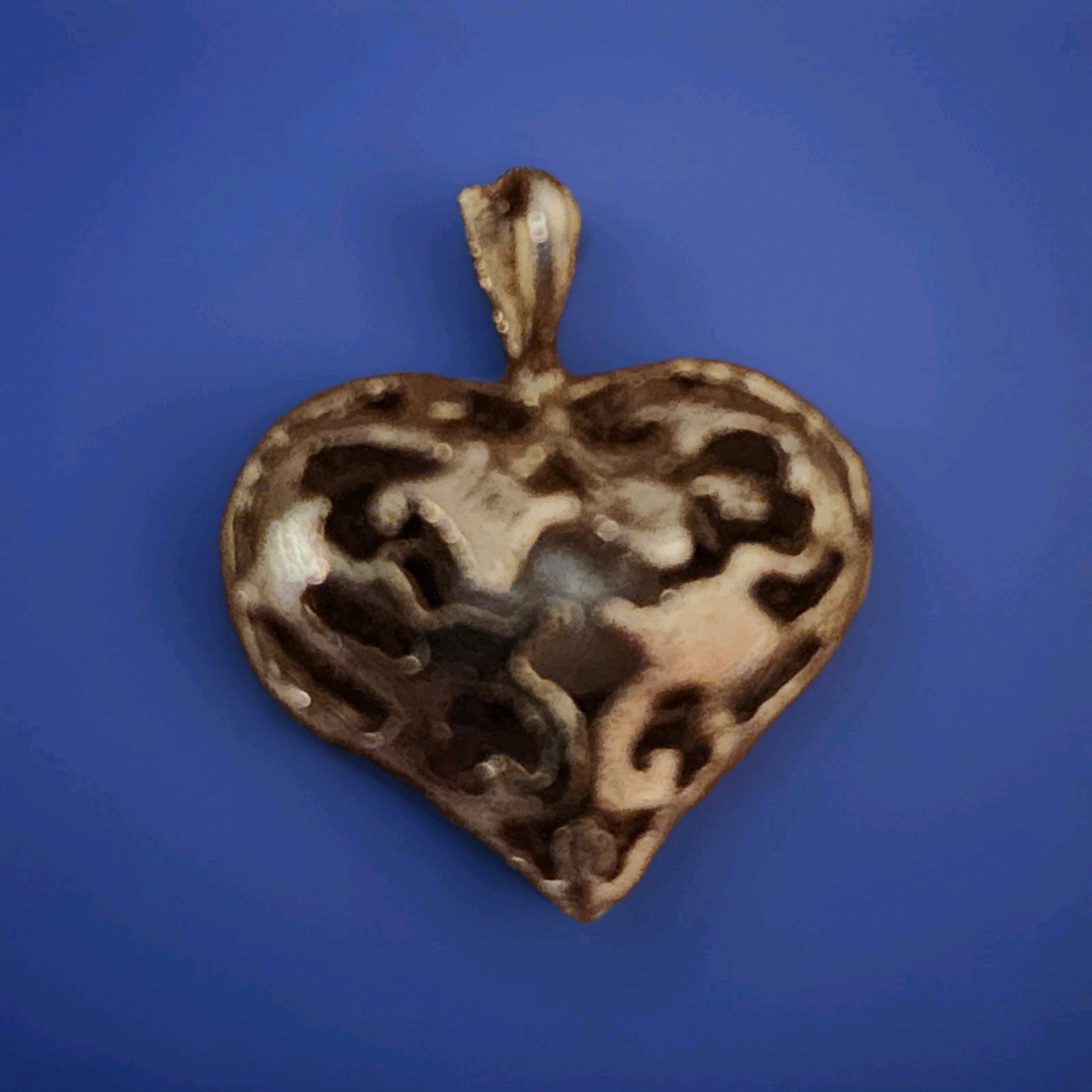 14k Yellow Gold Cage Heart Pendant W/Pearl Inside Signed
