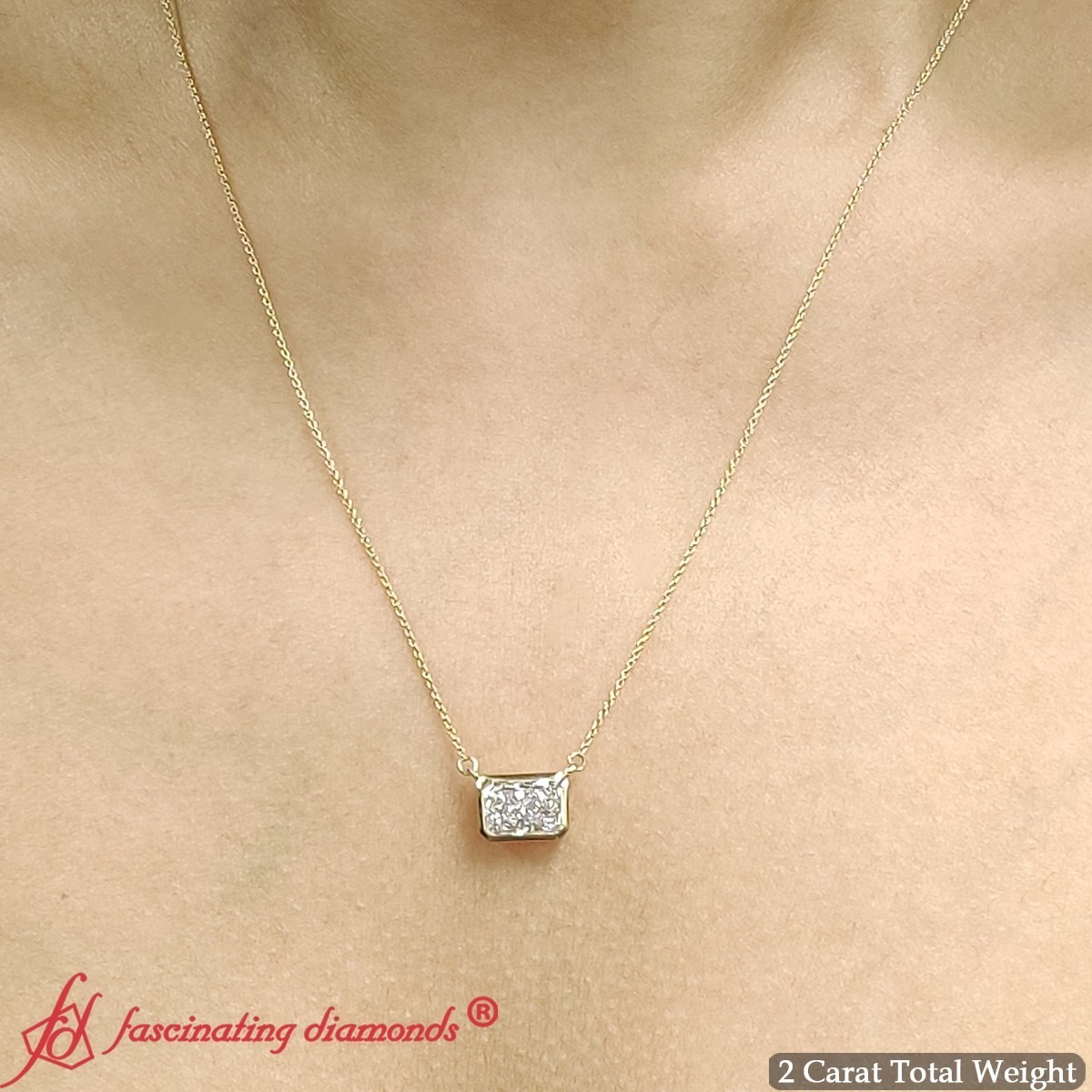 IGI Certified East West Radiant Lab Diamond Pendant 14K Gold Bezel Set Necklace