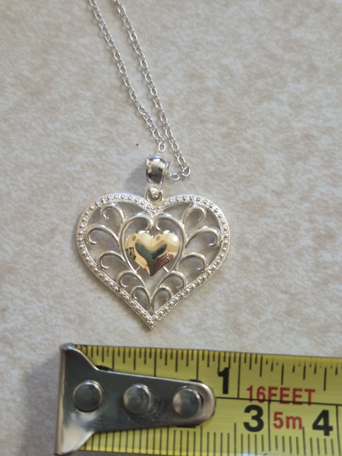 Stefani Argento .925 Sterling Silver and 10k Gold Heart Pendant Necklace