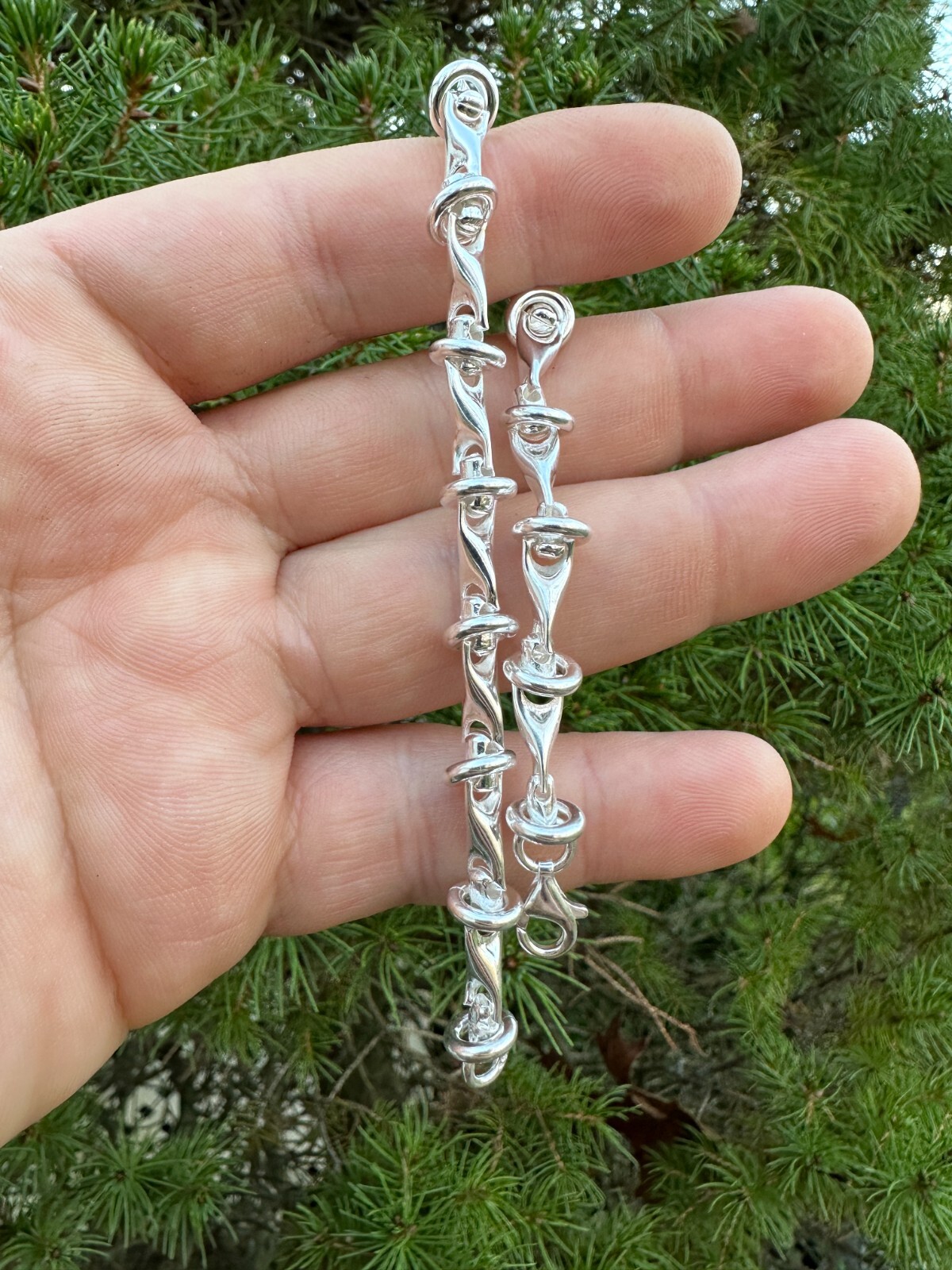 Real 925 Sterling Silver Mens Custom 8mm Barbed Wire Link Bracelet ITALY 7-9″
