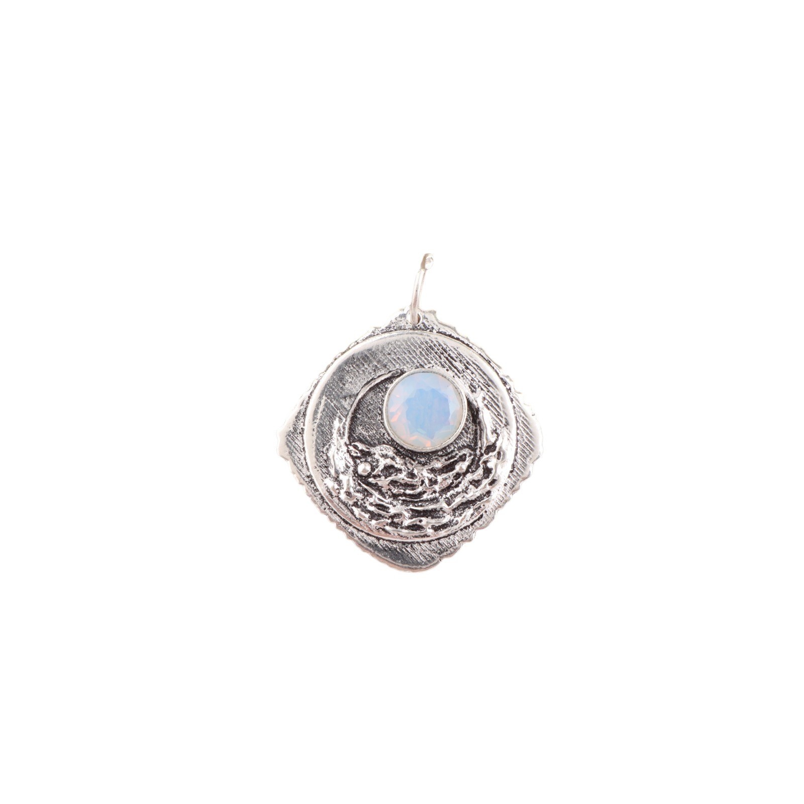 Pend. 925 Sterling Silver Natural Opal Enamel Round Engraved Party
