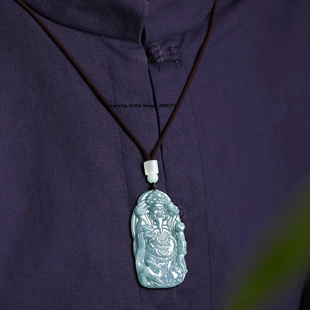 New Natural Grade A Jade Blue Jadeite Dragon Wealth-God Pendant Lucky Necklace