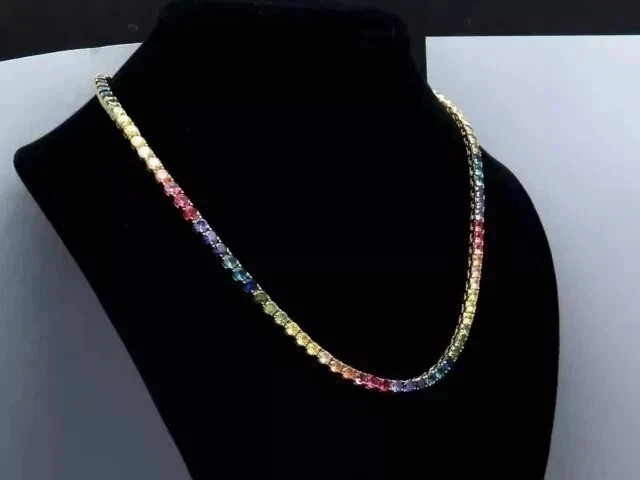7Ct Lab Created Multicolor Diamond Womens Tennis Necklace 14K Yellow Gold Plated