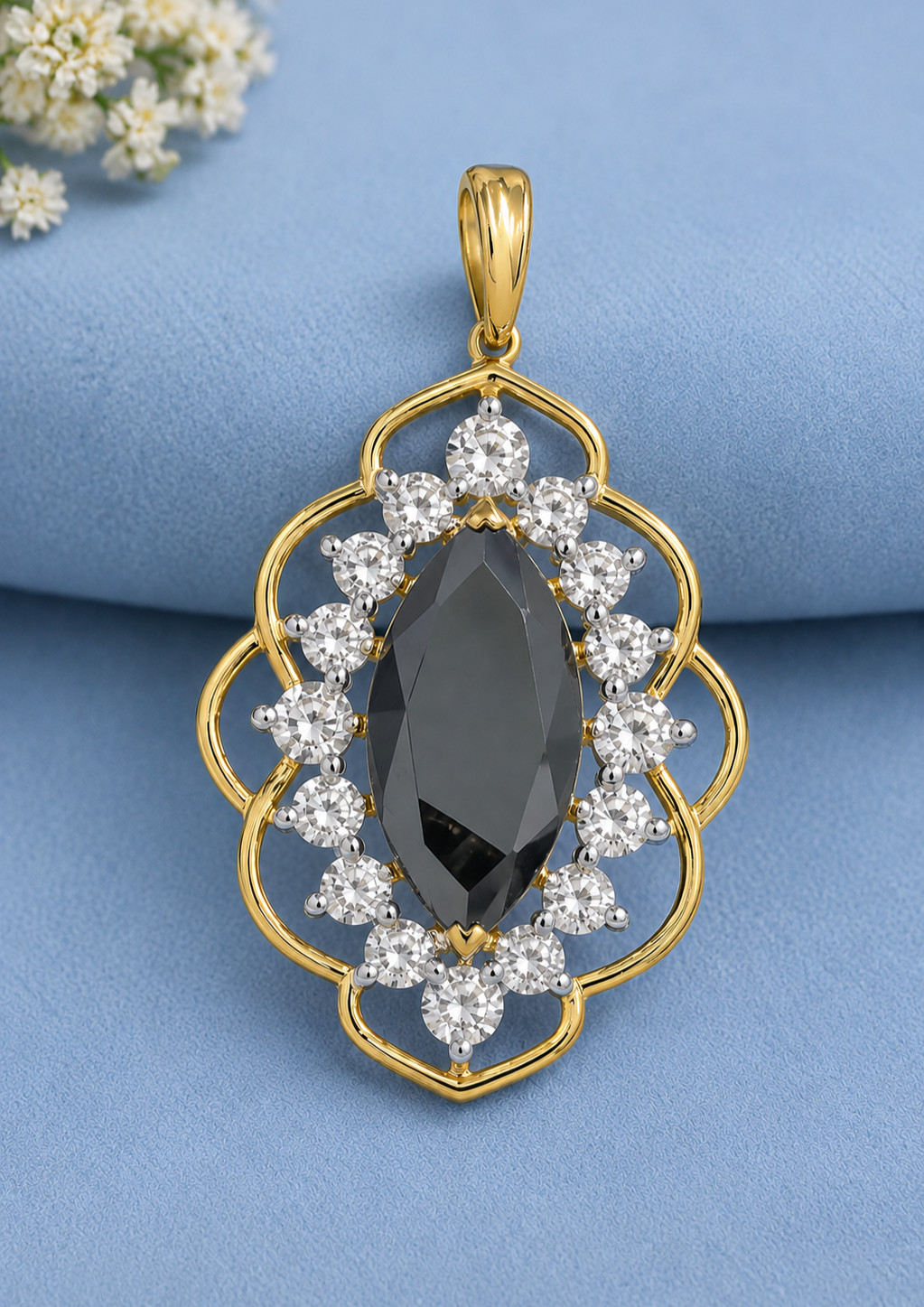 Vintage Style Marquise Cut Black Diamond Beauty Pendant 14K Yellow Gold Plated