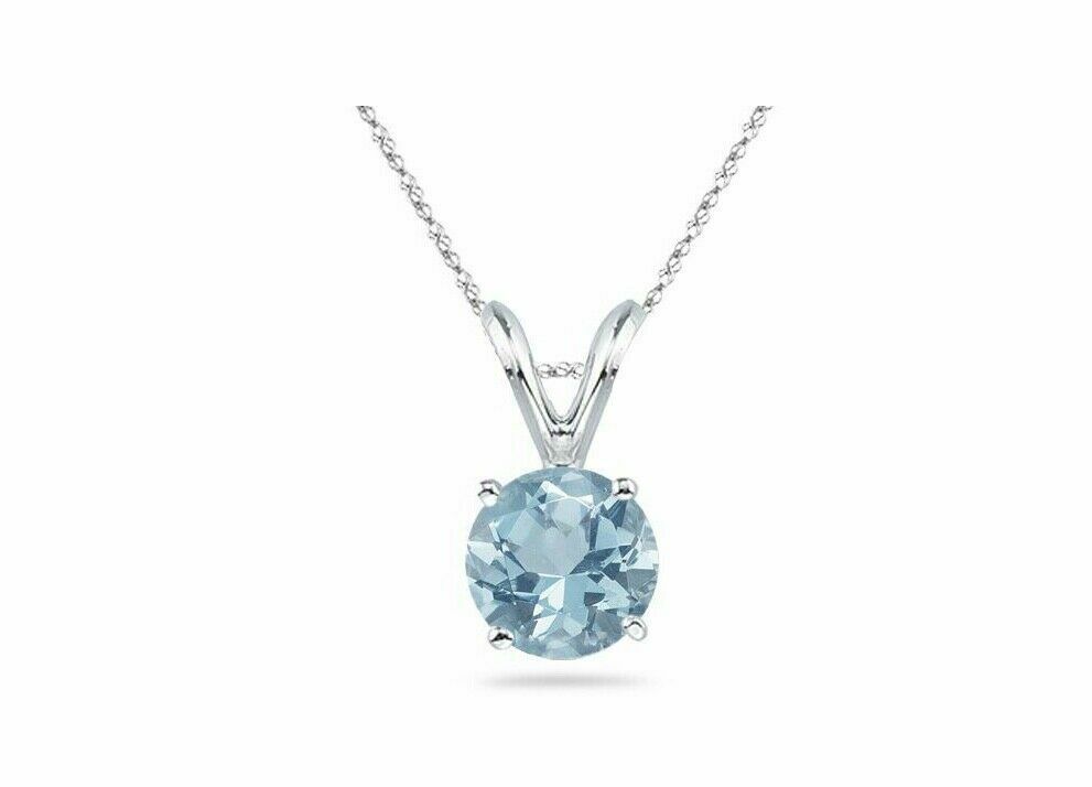 1.25 ct. Aquamarine Solitaire Round Pendant Necklace in Solid Sterling Silver