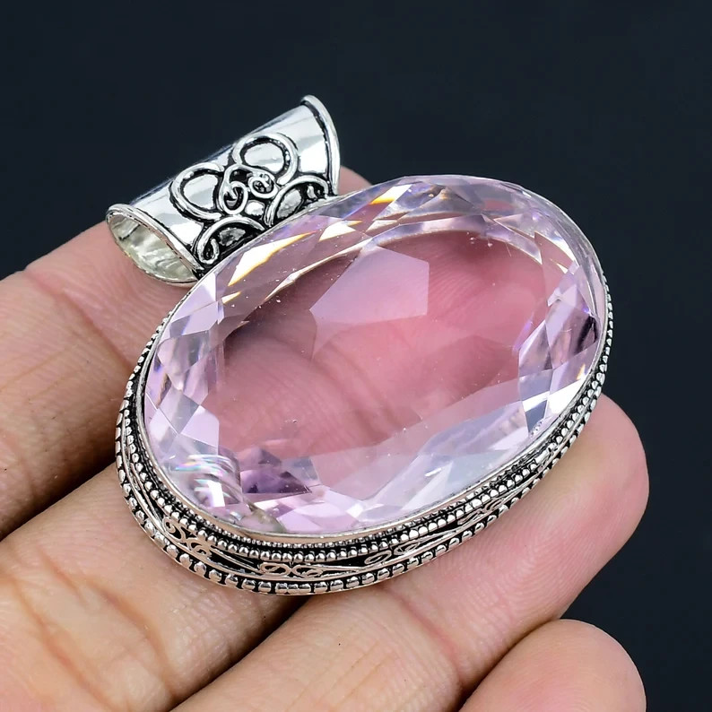 Pink kunzite Gemstone Handmade 925 Sterling Silver Jewelry Christmas Pendant