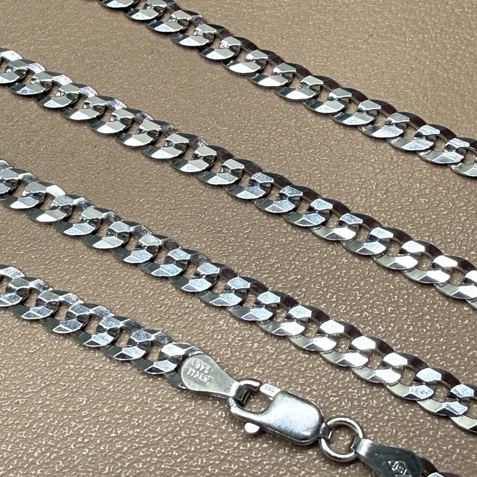 Sterling Silver Diamond-Cut Curb Chain Necklace .925 Italy 24” 4mm