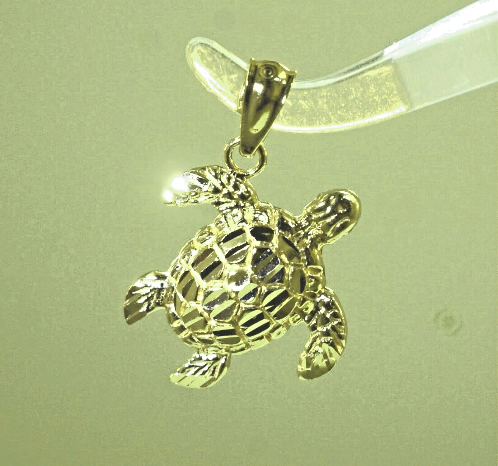 16MM SOLID 14K YELLOW GOLD SPARKLY DIAMOND CUT DC HAWAIIAN TURTLE PENDANT SML