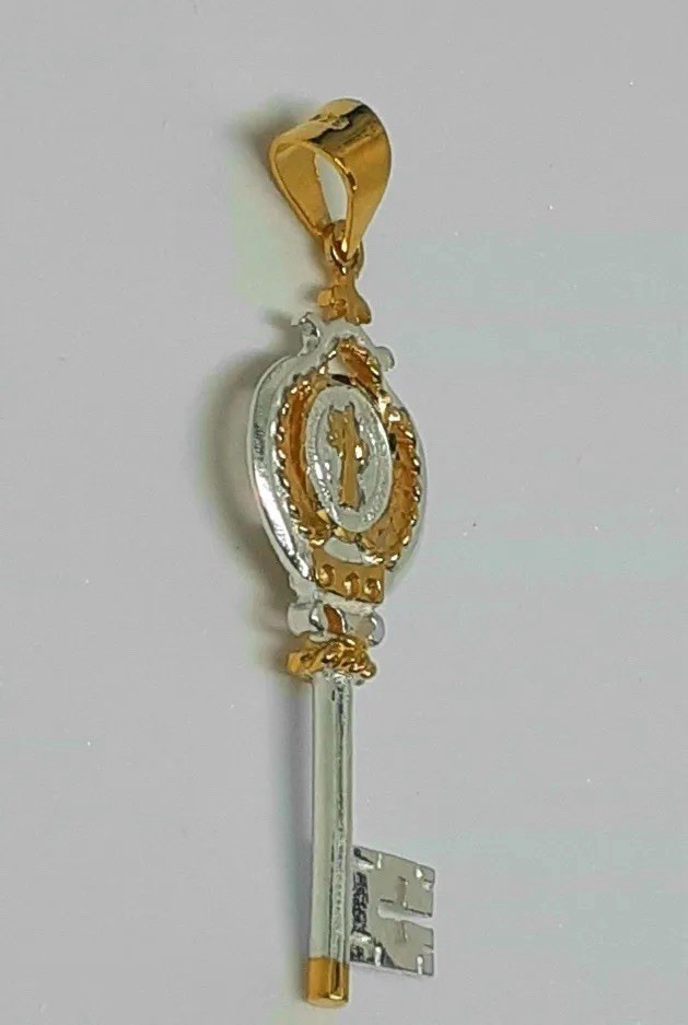 24k Gold Plated 925 Sterling Silver San Benito Saint Benedict Key Pendant Mexico