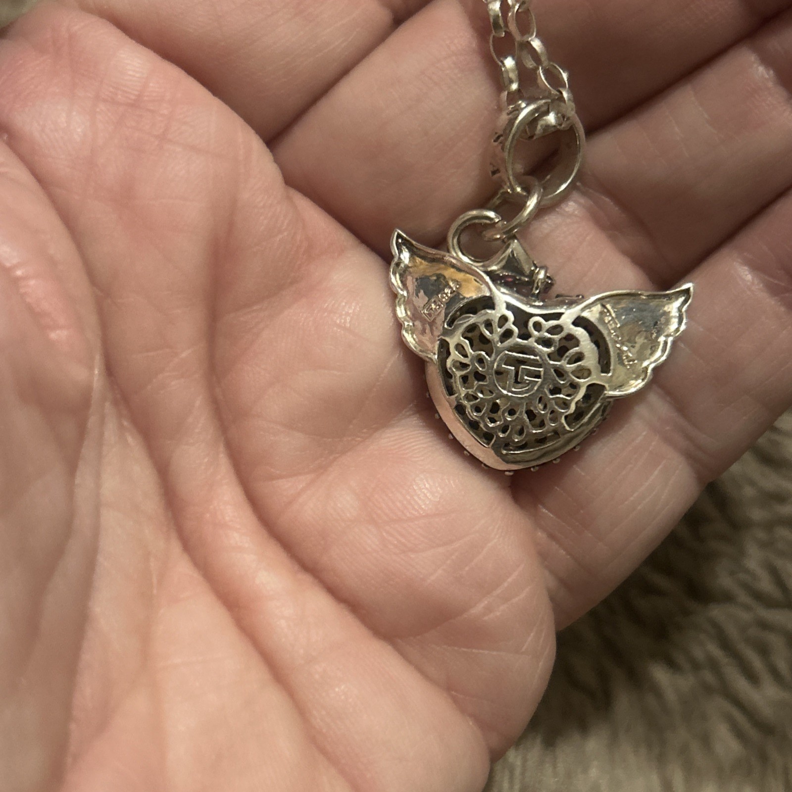 Rare Thomas Sabo 925 Silver 3D Red Stone Set Winged Heart Pendant 70cm TS Chain