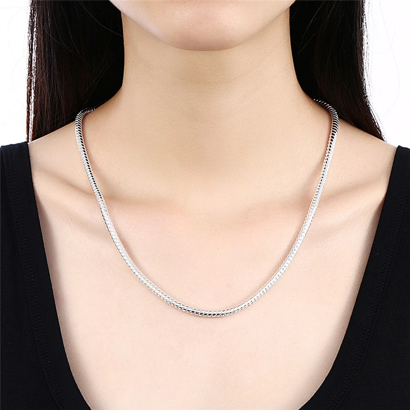 925 Sterling Silver 3mm Snake Chain Necklace 16-30 Inch Women Men Jewelry