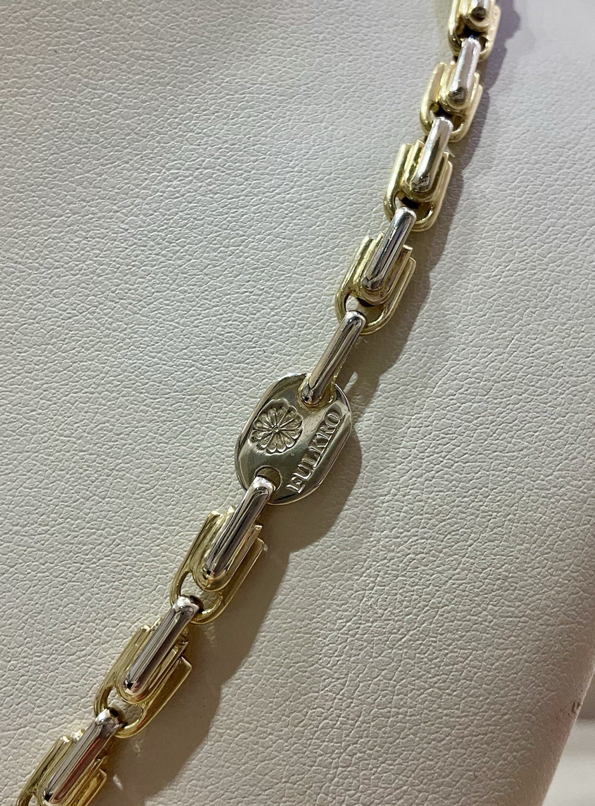 18K Two Tone Yellow & White Gold Fancy Link Chain Designed By Fulkro 20”