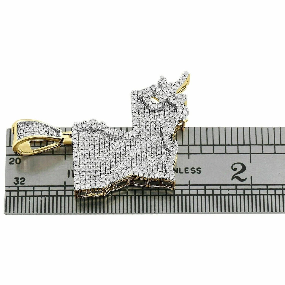2.10Ct Lab Created Moissanite Louisiana State Map Pendant Real 10K Yellow Gold