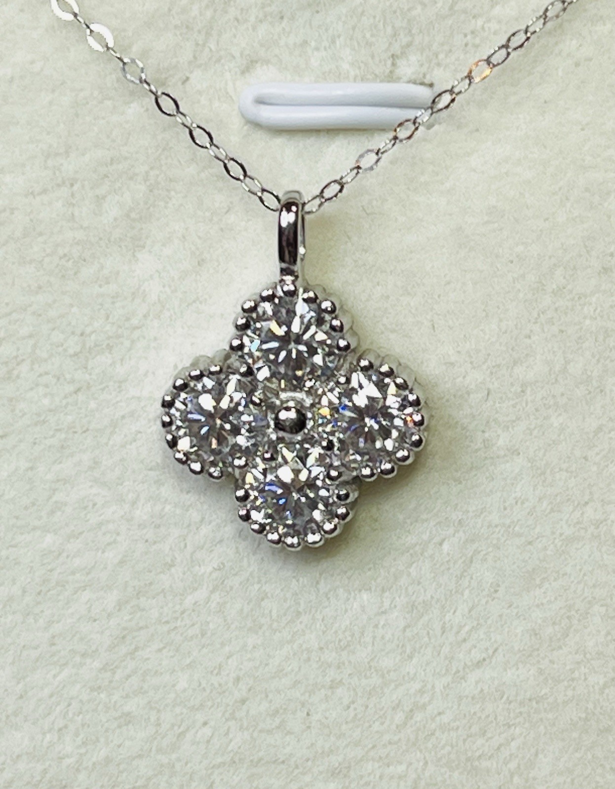 925 Sterling Silver Bling Bling 2 CTW VVS1 Clover Moissanite Pendant Necklace