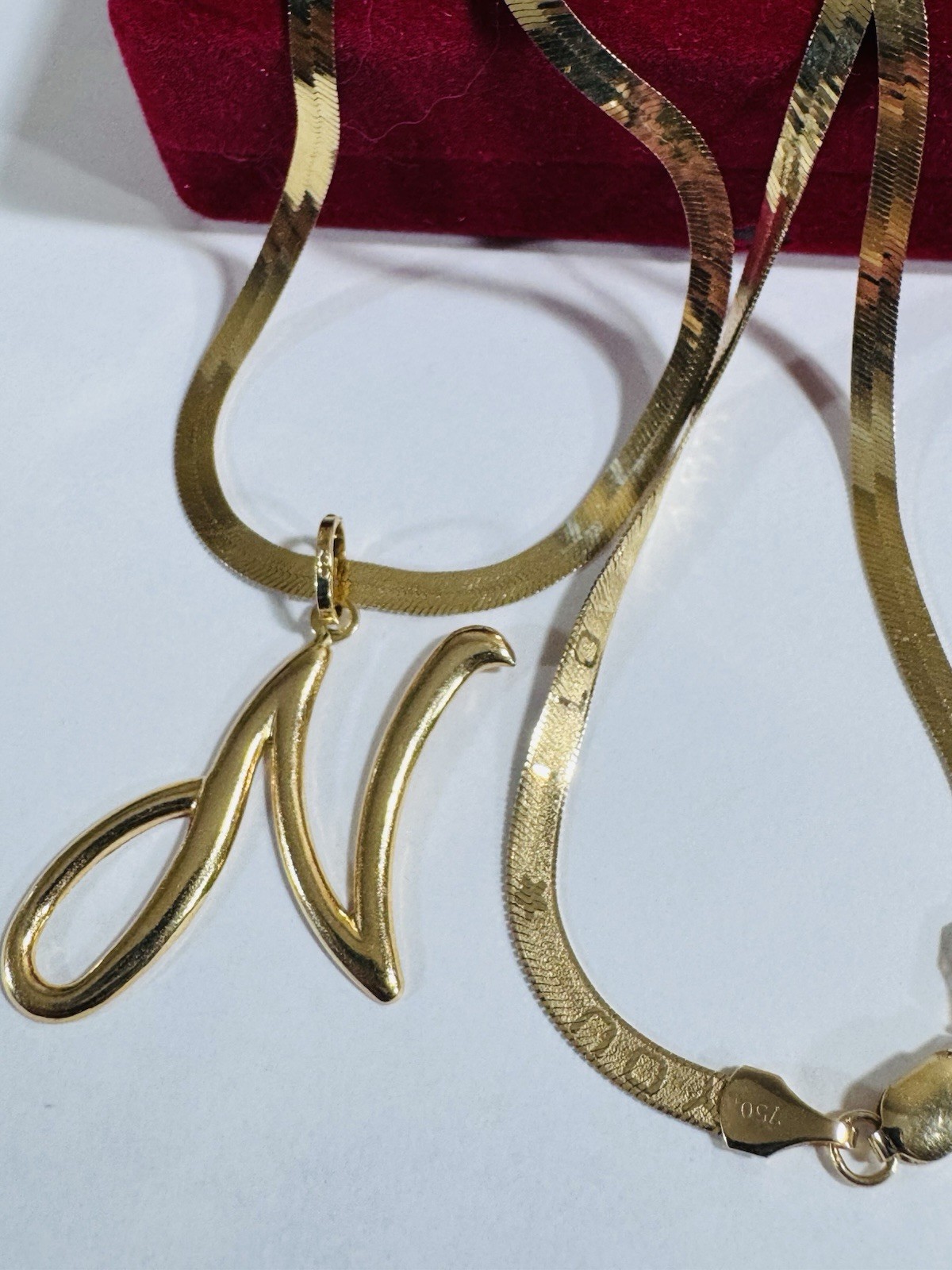 Pure 18K 750 Gold Letter N Necklace 17”/17.5” Long 3.8mm 8.07g Choker WOMANS
