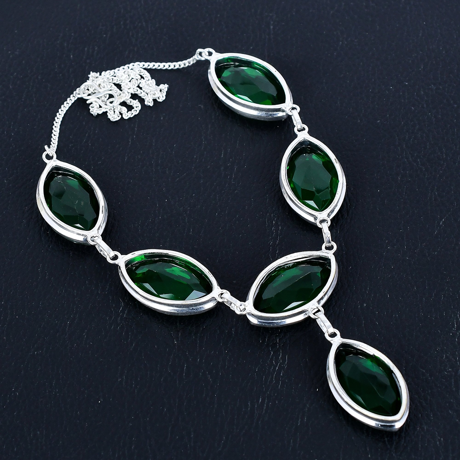 Green Tourmaline Gemstone Ethnic 925 Sterling Silver Jewelry Necklace 18″ VJ 934
