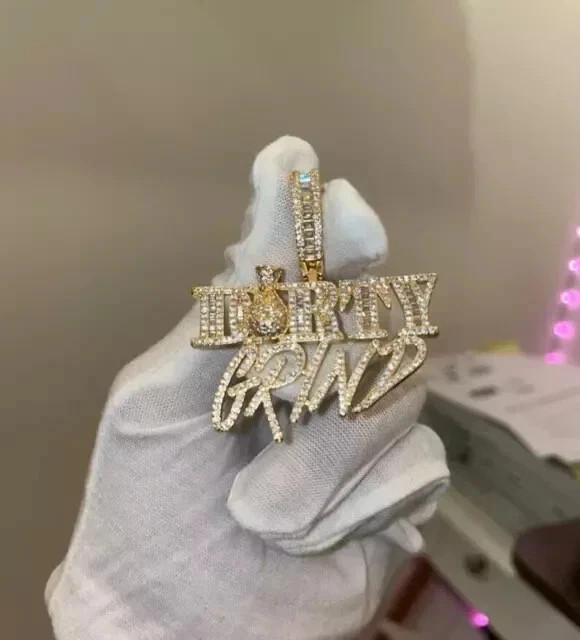 2Ct Round Cut Moissanite Customized Letter Pendant 14K Yellow Gold Plated Silver
