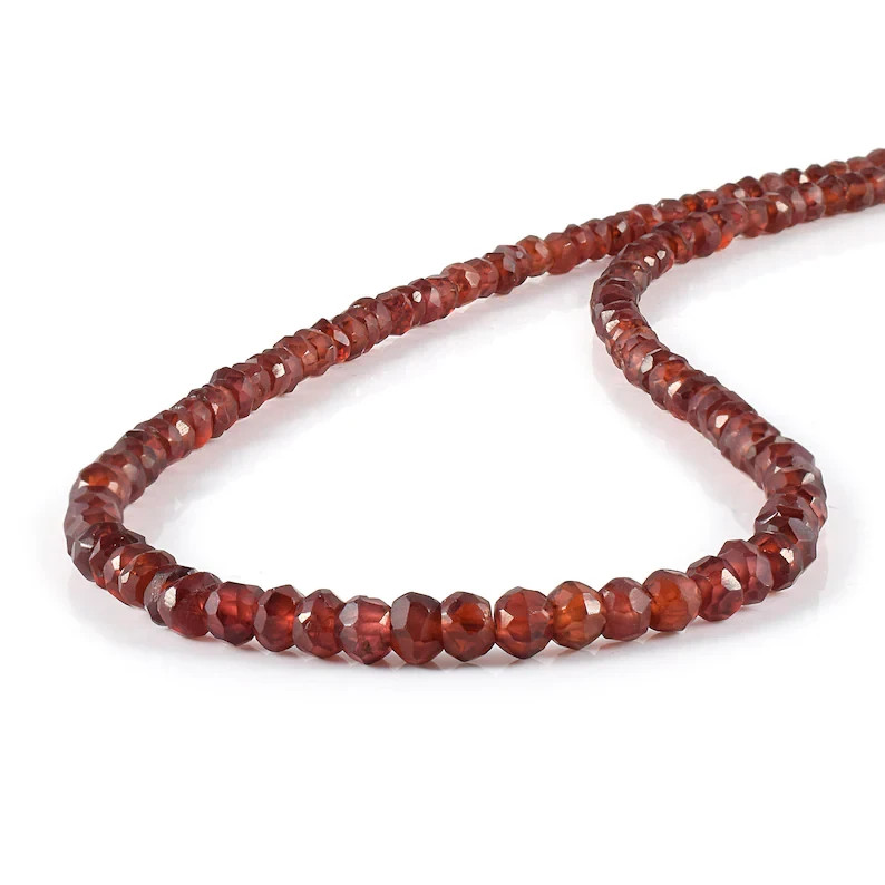Natural Red Garnet Beaded Necklace 18″ 925 Sterling Silver Handmade Birthstone