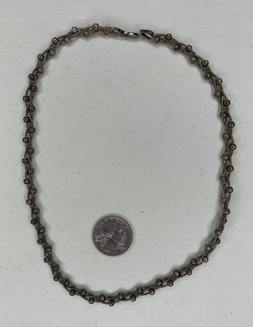 Used Sterling Silver Beaded Necklace, Marked “BS Italy”, 18” Long – 23.8 grams