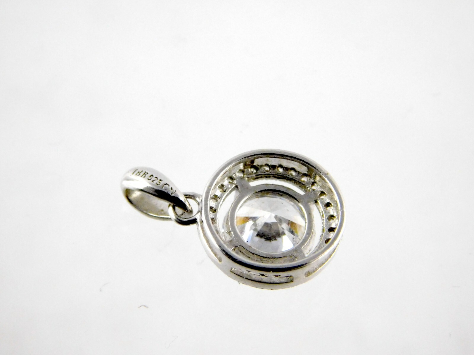 IBB Sterling Silver White Crystal Pendant with Halo 925 CN Round Gems