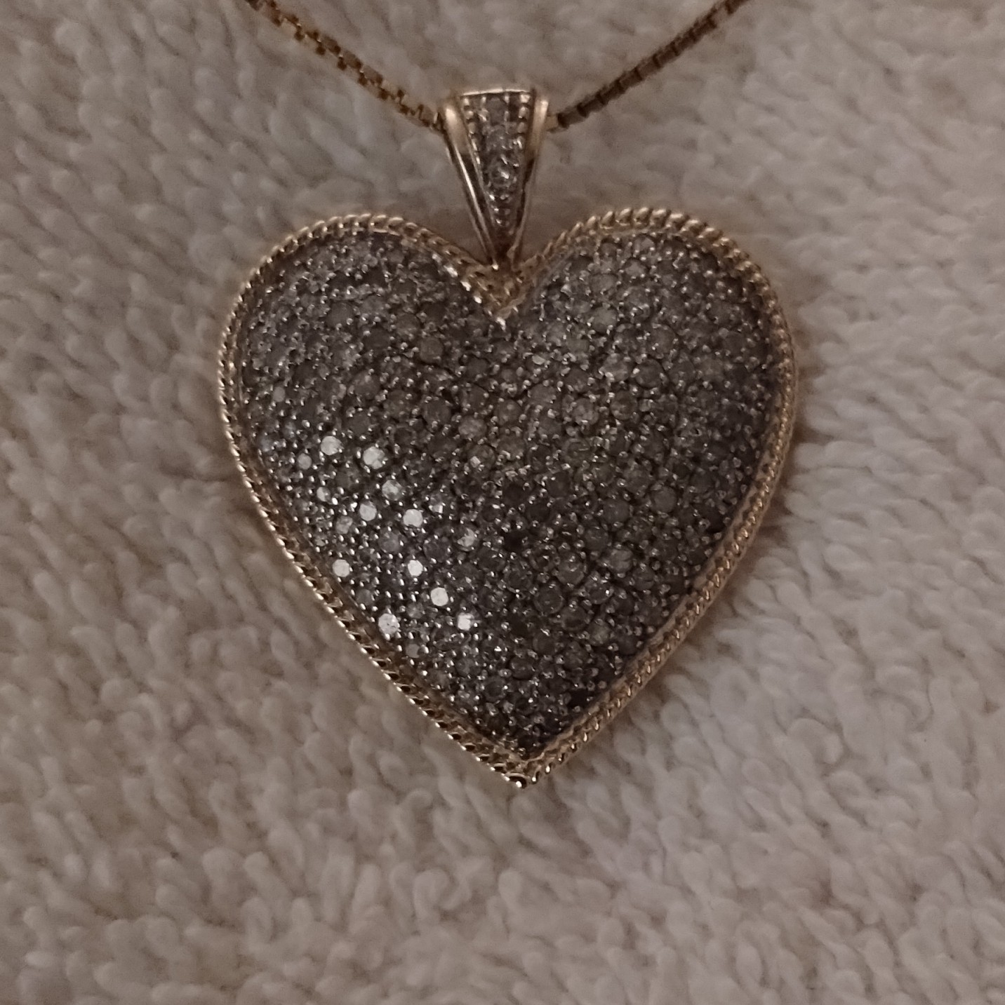 14KTP Yellow Gold Heart Charm Pendant Necklace Pavéd 1ct Diamond Heart Pendant