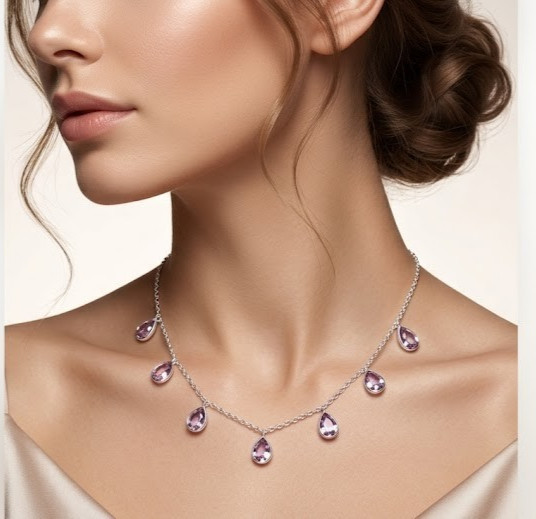 Pink Kunzite Gemstone Necklace 925 Sterling Silver Women Jewelry S-18