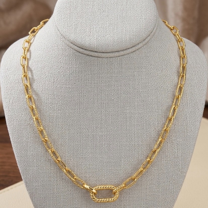 Technibond Paper Clip Oval Chain Necklace Enhancer 14K Yellow Gold Plated Silver