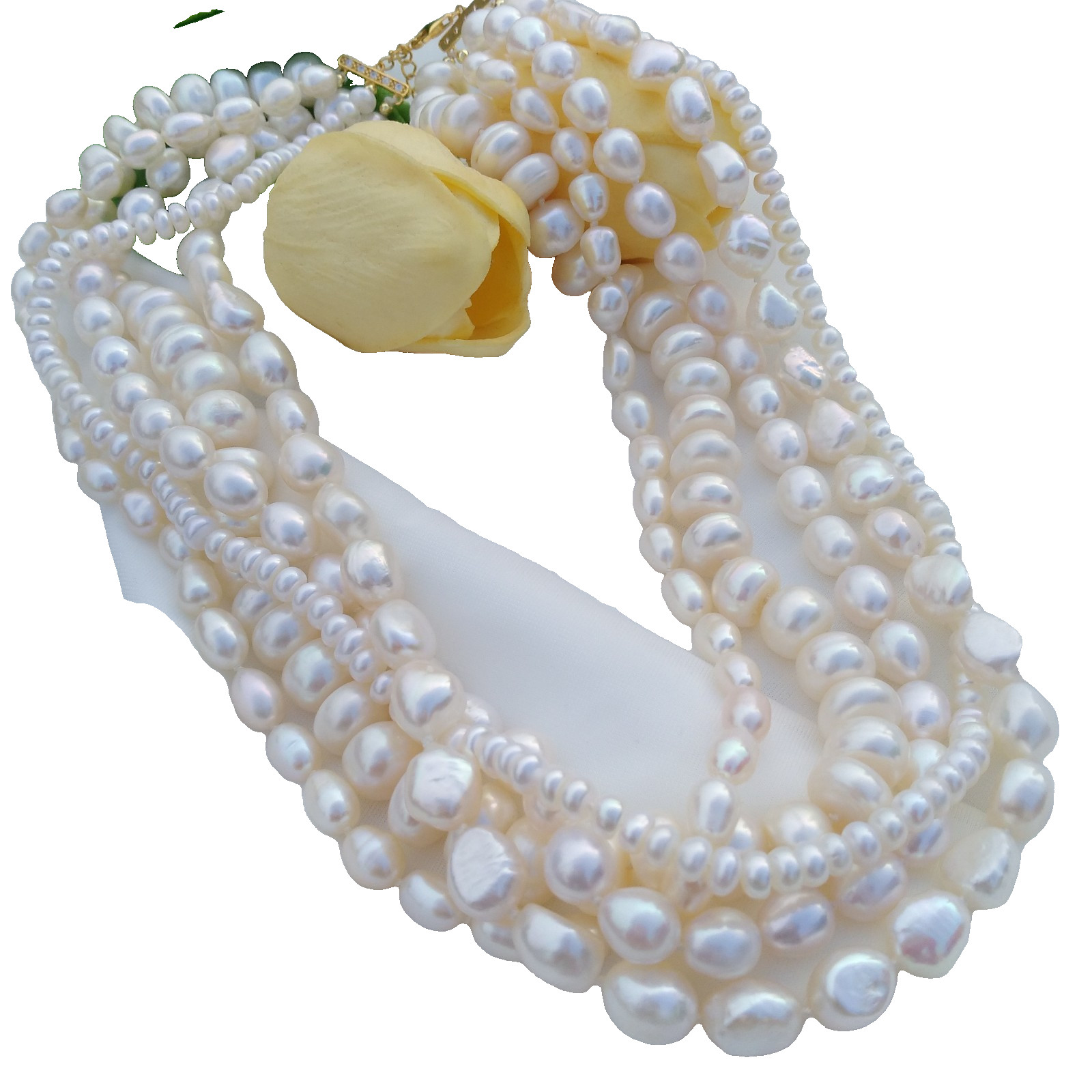 5 Rows Precious Multi-Share White AAA+ South Sea Natural Pearl Necklace 17inch
