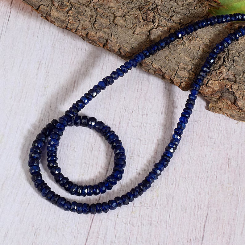 Blue Sapphire Beaded Necklace 925 Sterling Silver Handmade Gemstone Jewelry