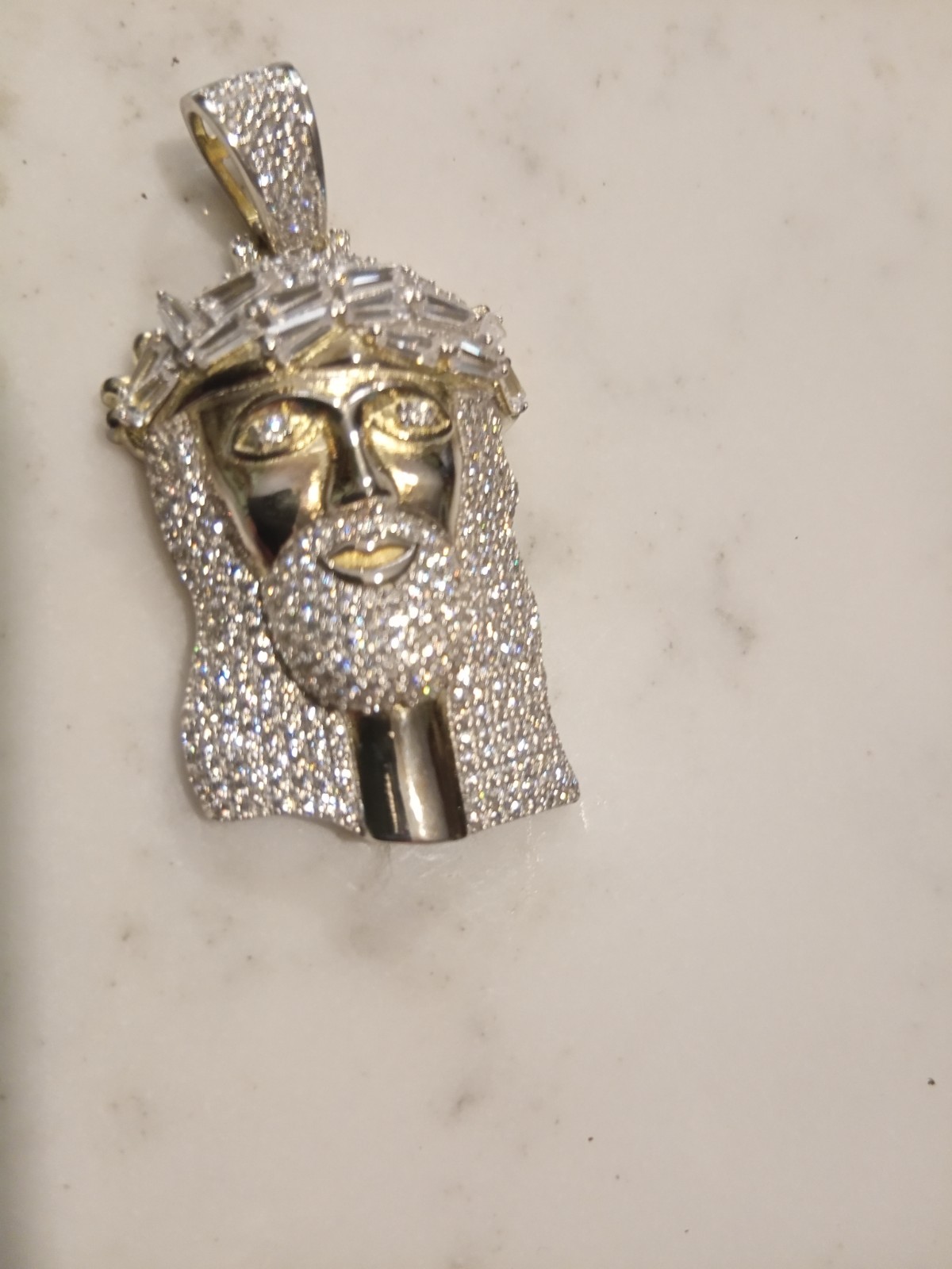 solid 925 silver jesus pendant ICY 2 ct cz banquette gold plated Harlem Bling