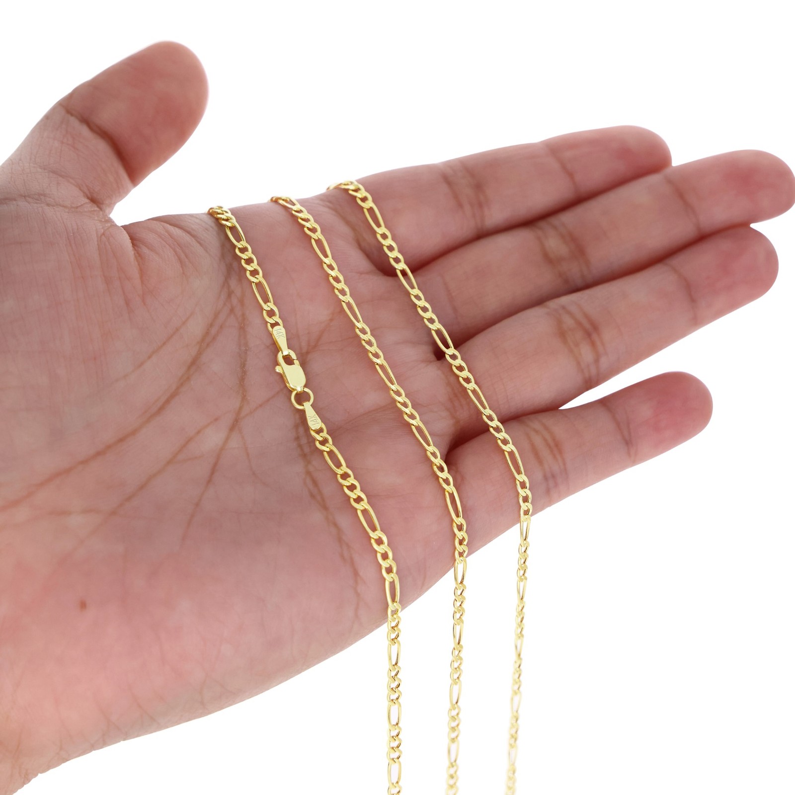 14K Yellow Gold 2.5mm Figaro Chain Link Italian Necklace Mens Womens 16″- 26″
