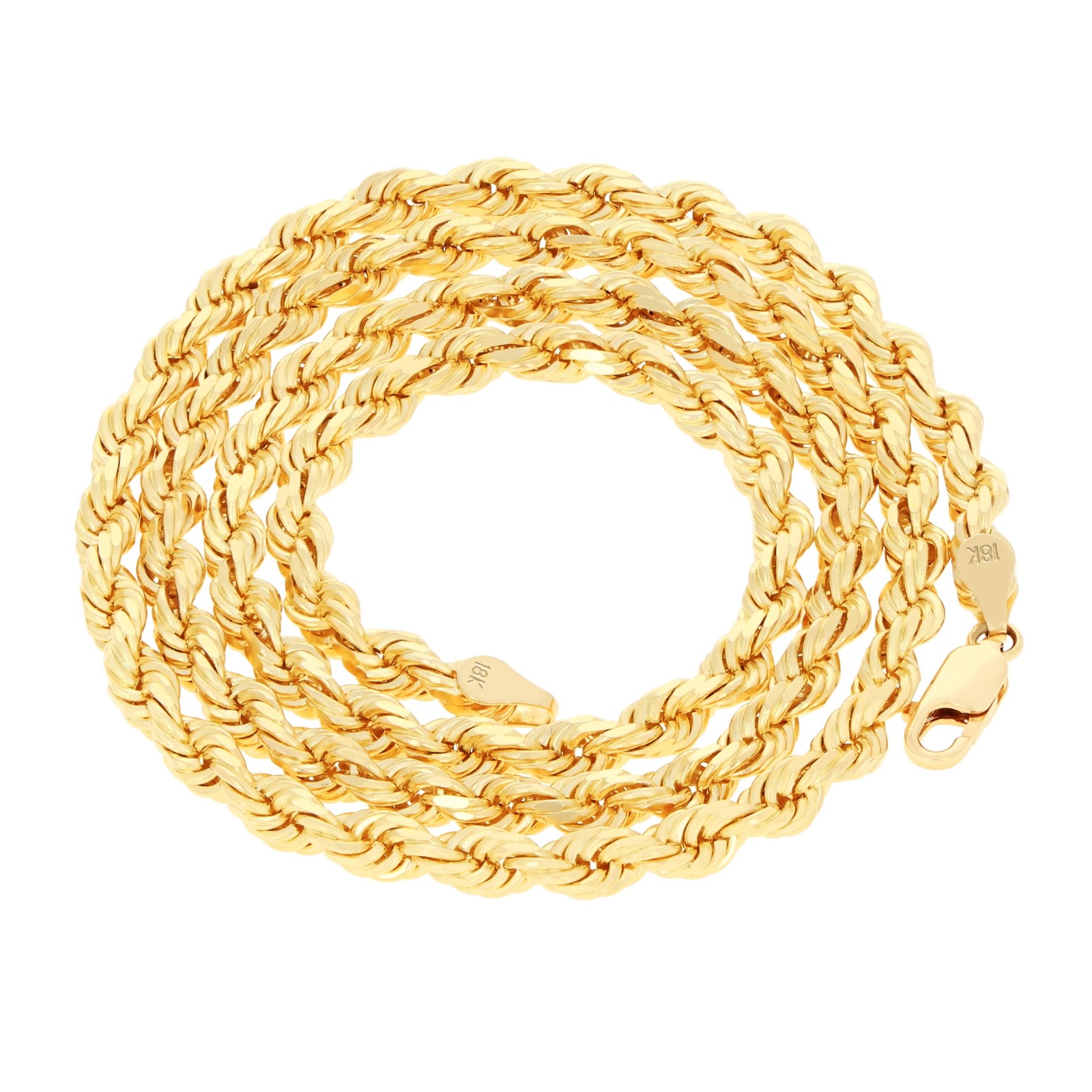 18k Yellow Gold Diamond Cut Rope Chain 2mm-5mm Necklace Mens Womens 16″- 28″