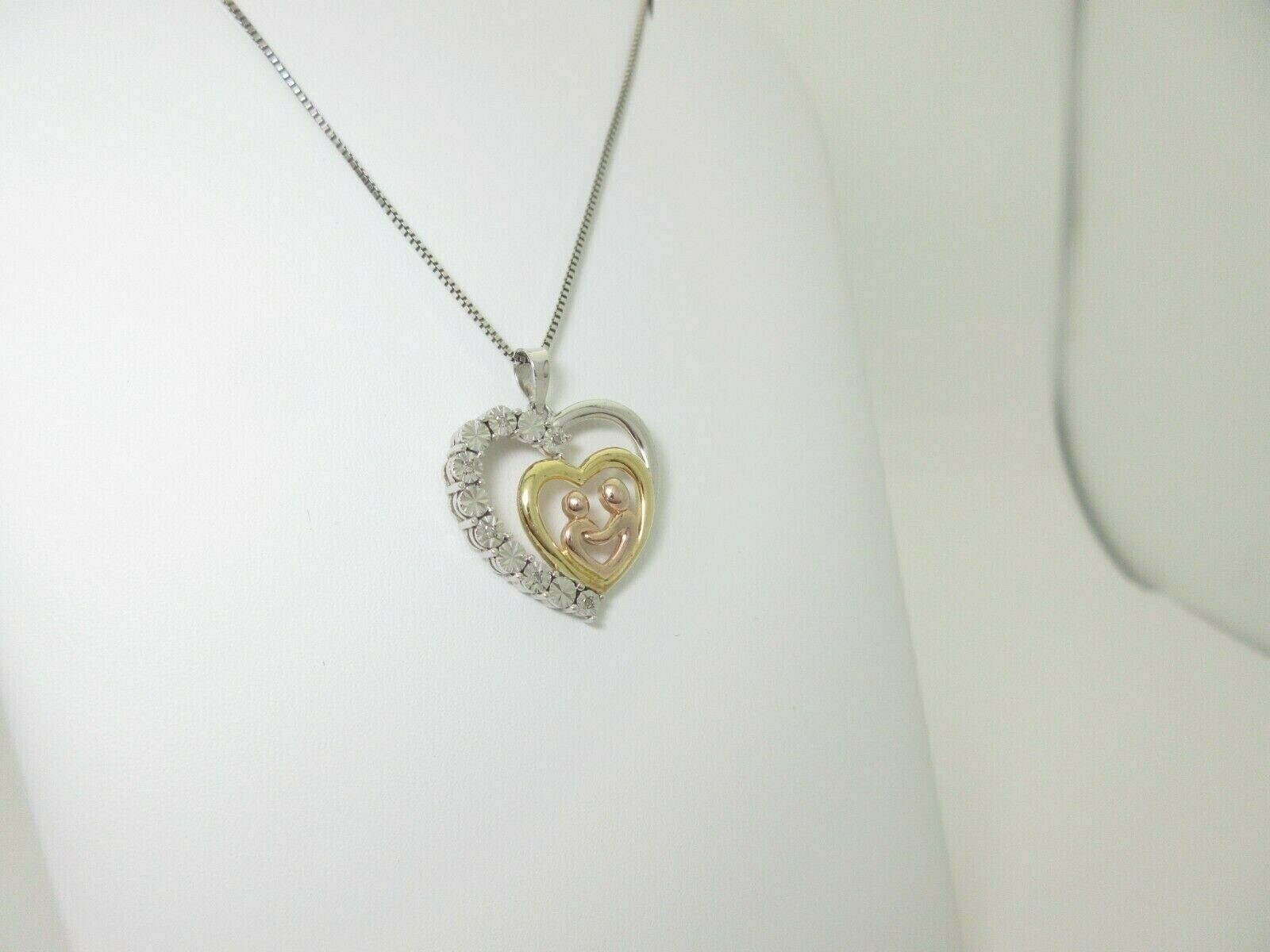 Diamond Mother Child Necklace Natural Rose Yellow Gold Sterling Silver 18″ SN021