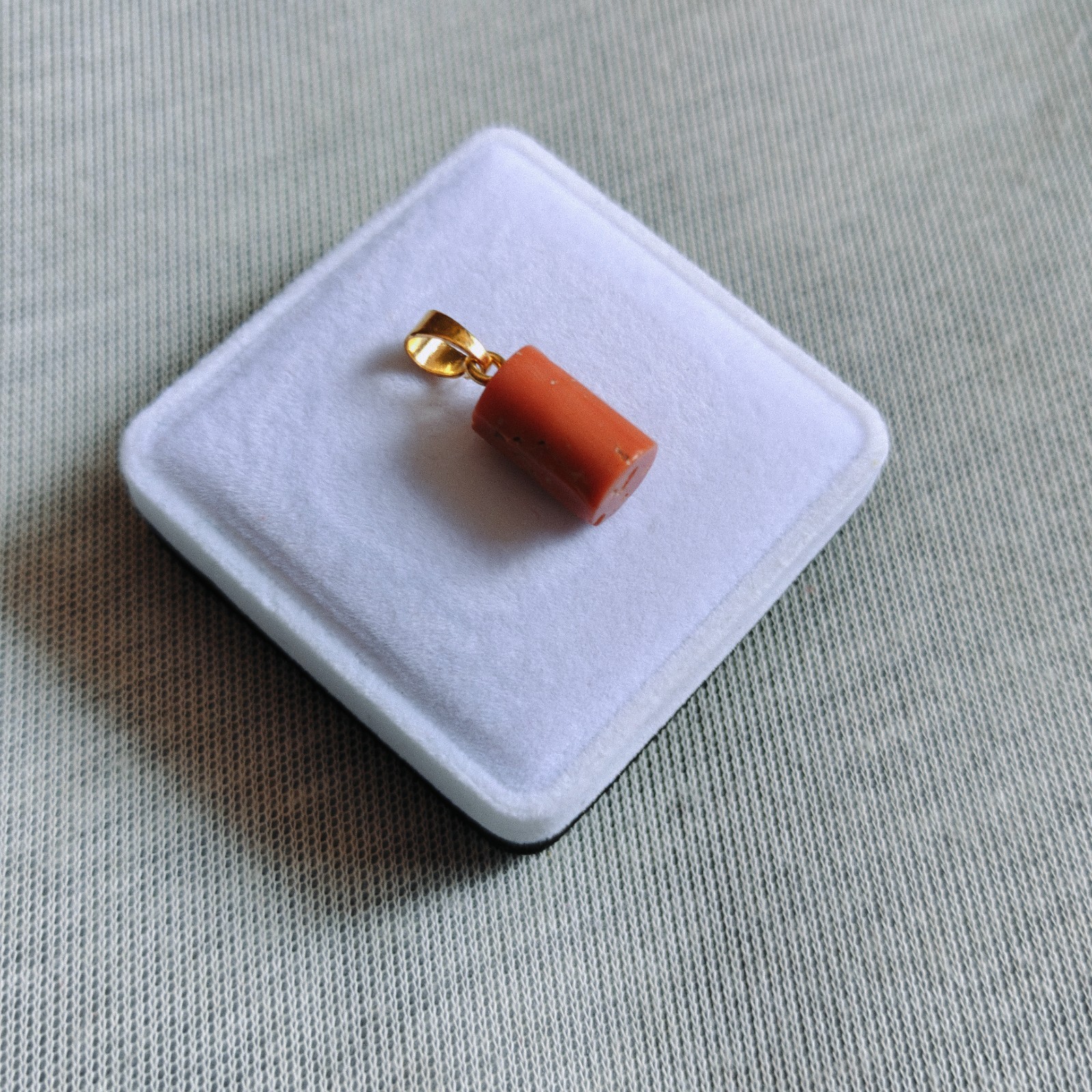 Natural Italian Orange Coral Tube Brass Pendant Handmade Coral Gemstone Jewelry