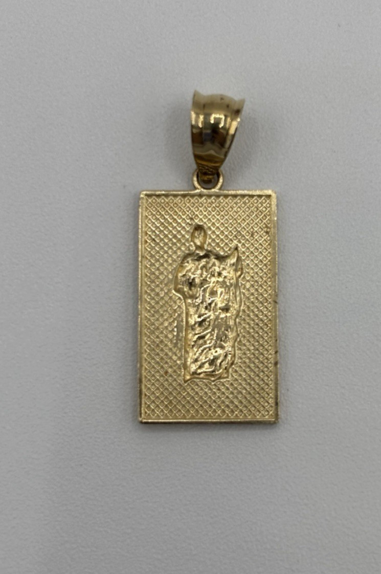 14K Yellow Gold San Judas Religious Pendant Diamond Cut Rectangle 1.22″ 1.94g