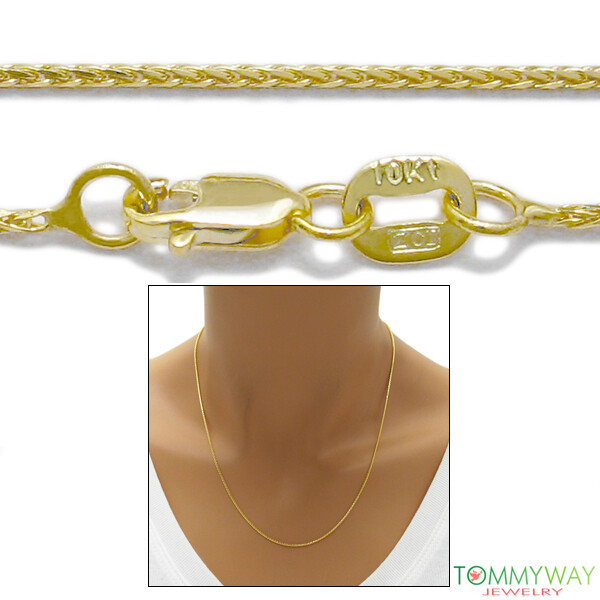 10K Yellow Gold Wheat Chain Necklace 1mm 16″-24″