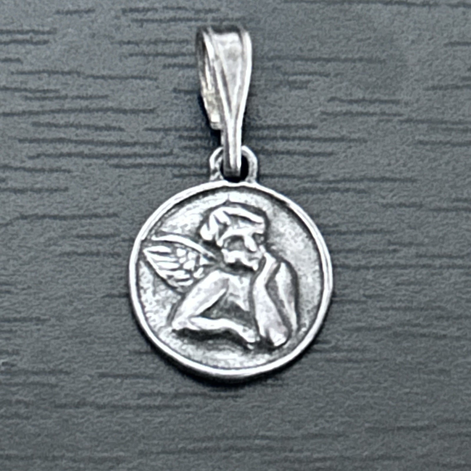 Vintage Cherub Angel Medallion Sterling Silver Small Charm 925 Oxidized