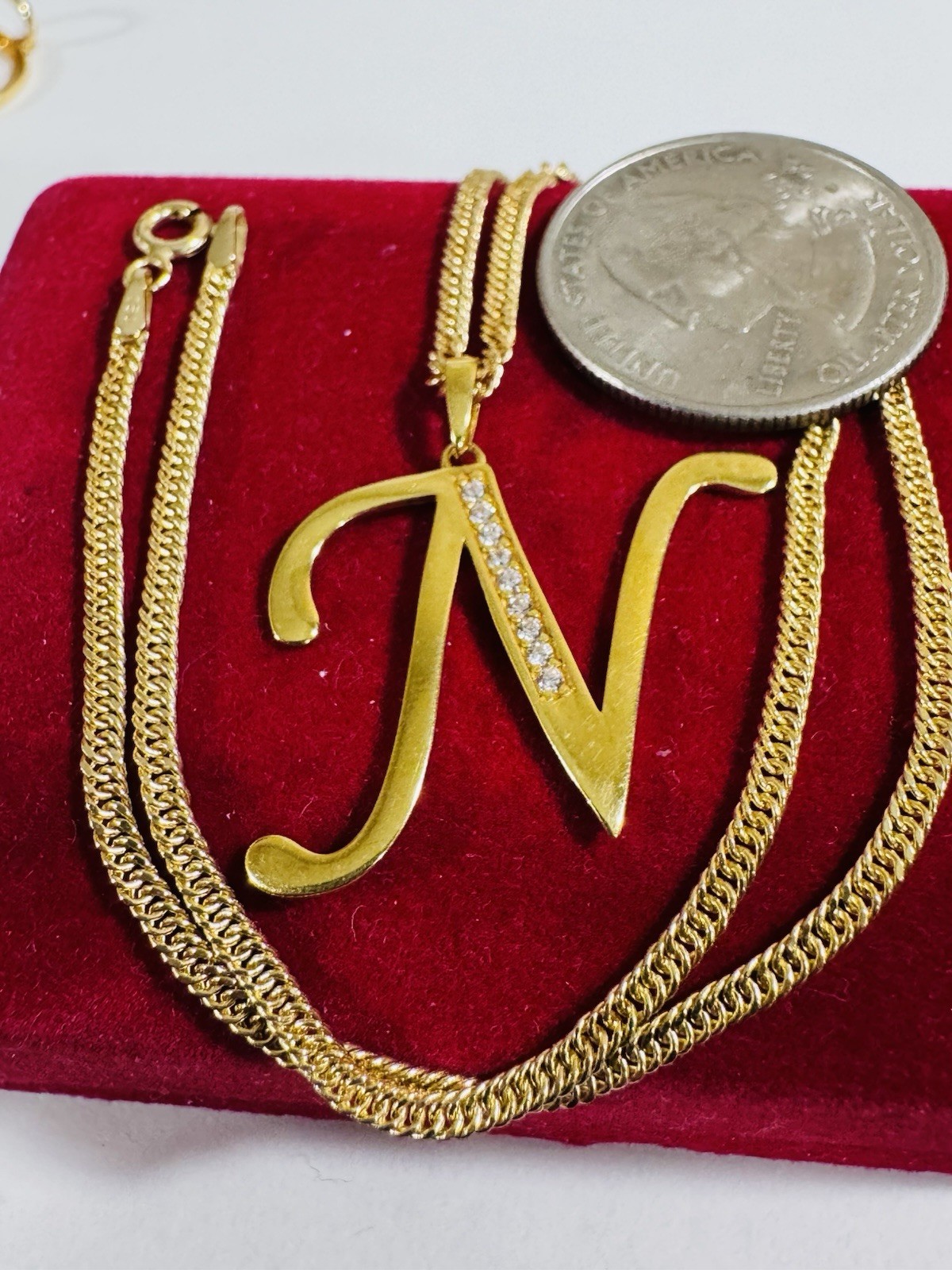 18K 750 Genuine Gold Letter N Set Necklace 15.6/16” Inch Long 4.54g 2.2mm
