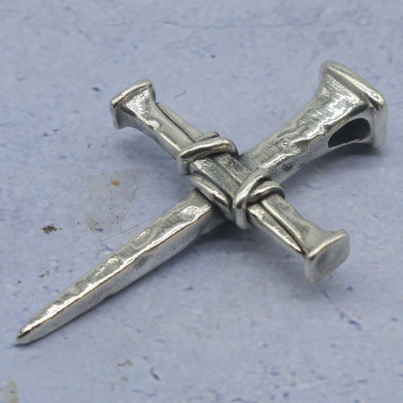 9.5g Cross Of Nails Christianity Pendant Real 925 SOLID STERLING SILVER Pendant