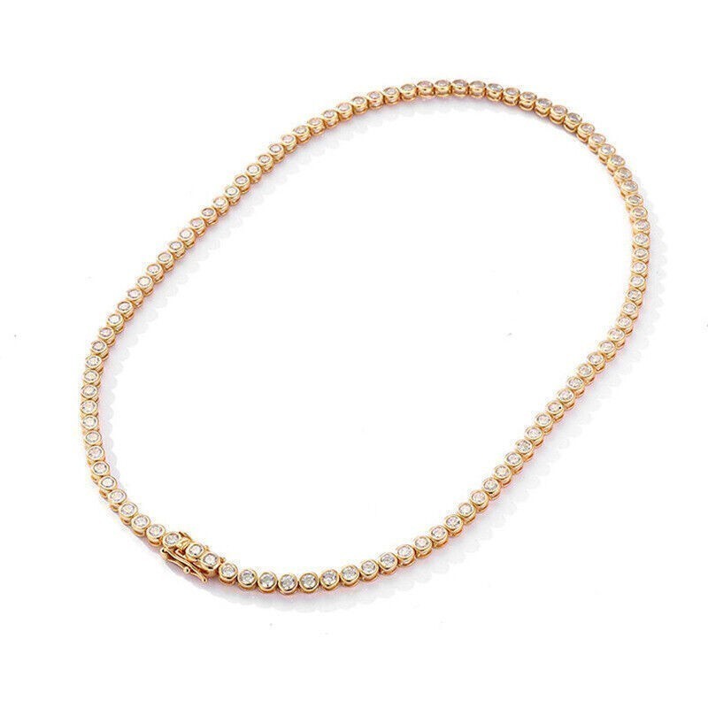 3mm-17in VVS1 Moissanite S925 Sterling Silver Tennis Necklace 18K Gold Plated